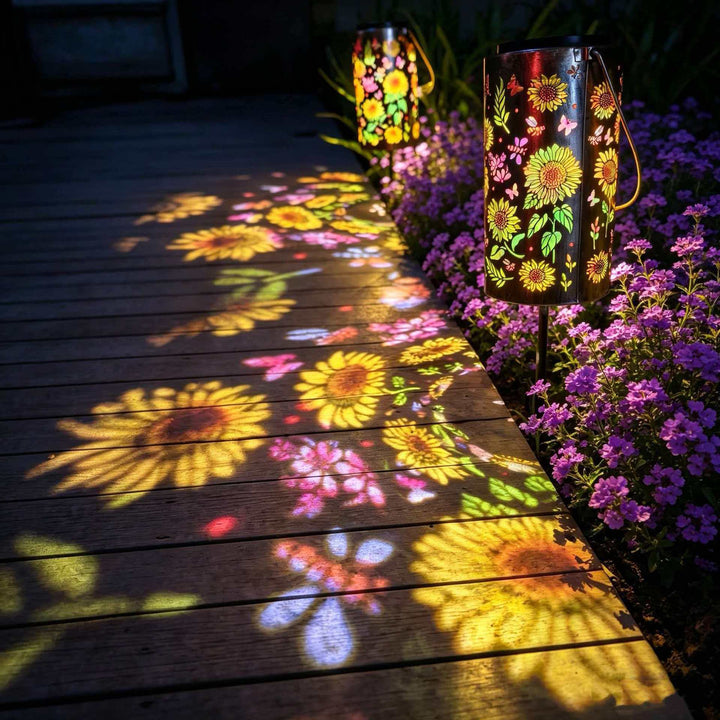 Decorative Solar Garden Stake Lantern With Sunflower Projection Bowlift