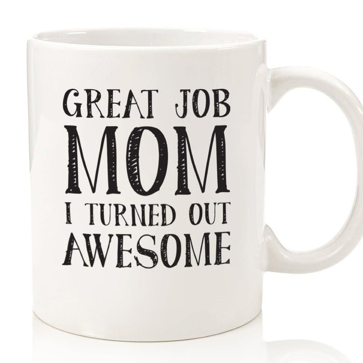 Large Dishwasher-Safe Stoneware Statement Coffee Mug With Oversized C-Handle And Humorous "Great Job Mom" Typographic Print