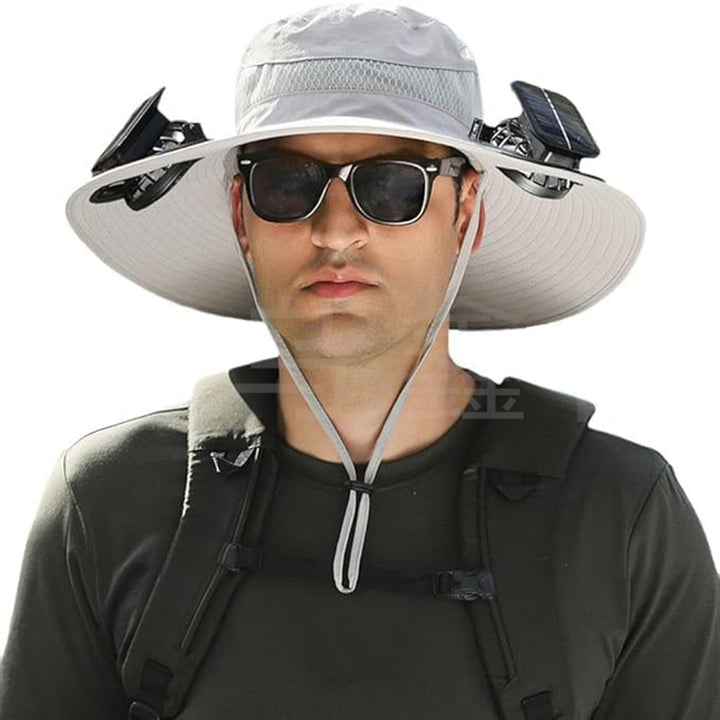 sun hat with solar-powered fan and wide brim Bowlift