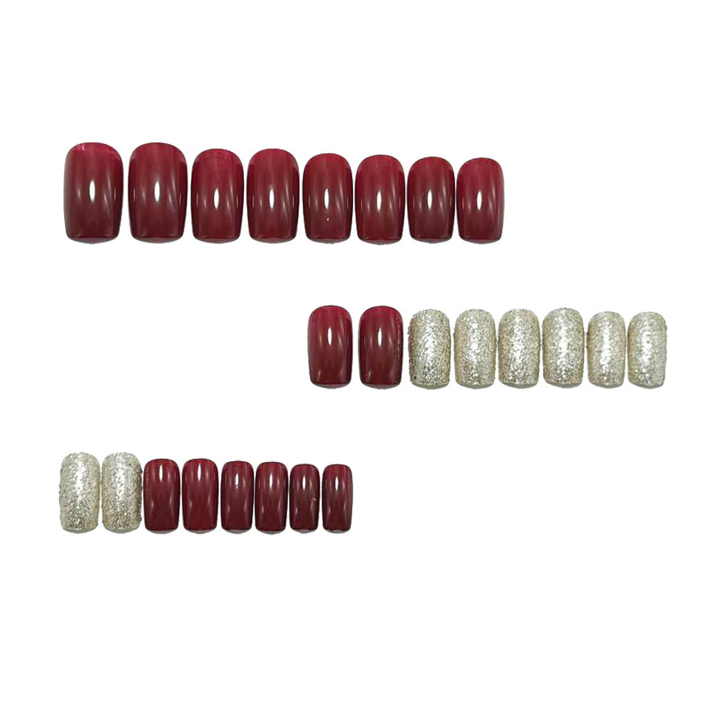 Artificial nails with high-gloss finish and glitter accents Bowlift