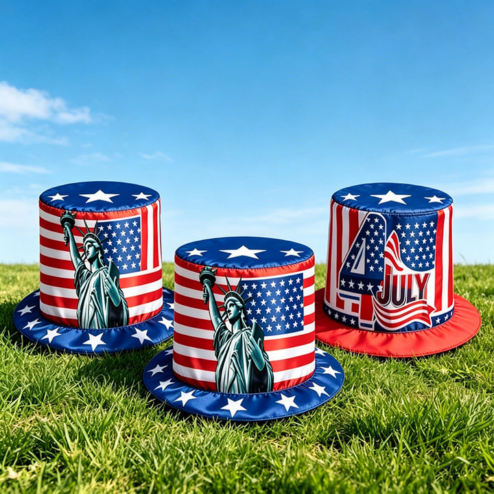 Unisex nan patriotic party top hat with all-over flag pattern and stable brim Bowlift