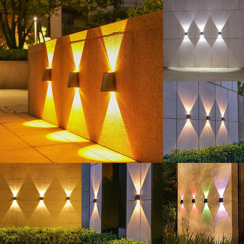 Angled Bi-Directional Solar LED Wall Uplight-Downlight With Integrated Photovoltaic Panel And Prism Lens Bowlift