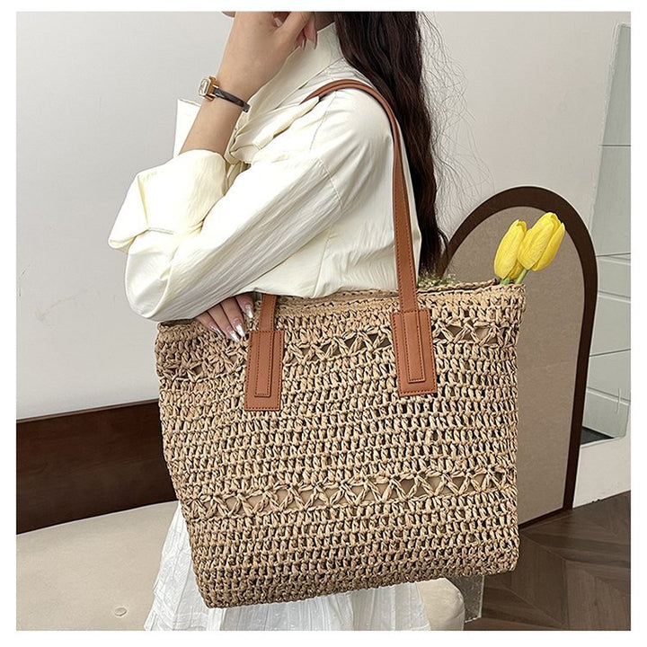 Handmade beach bag with wide leather handles Bowlift
