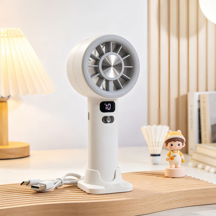 Ladies portable hand fan with LCD display and USB charging function Bowlift