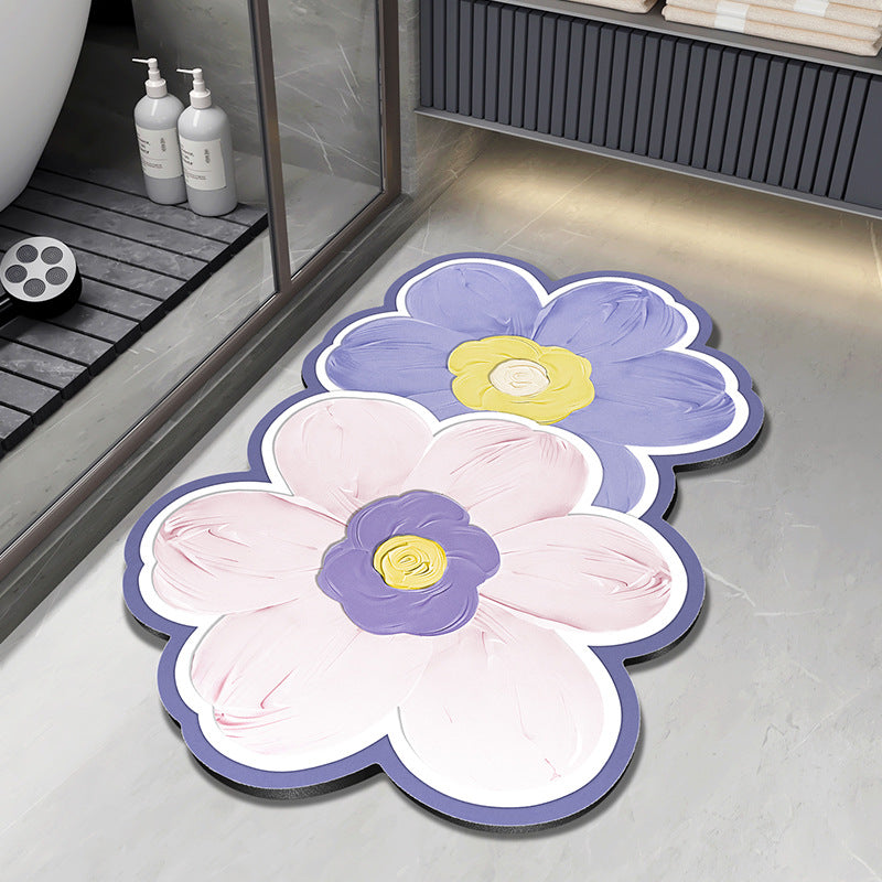 Floral Design Plush Bath Mat Bowlift