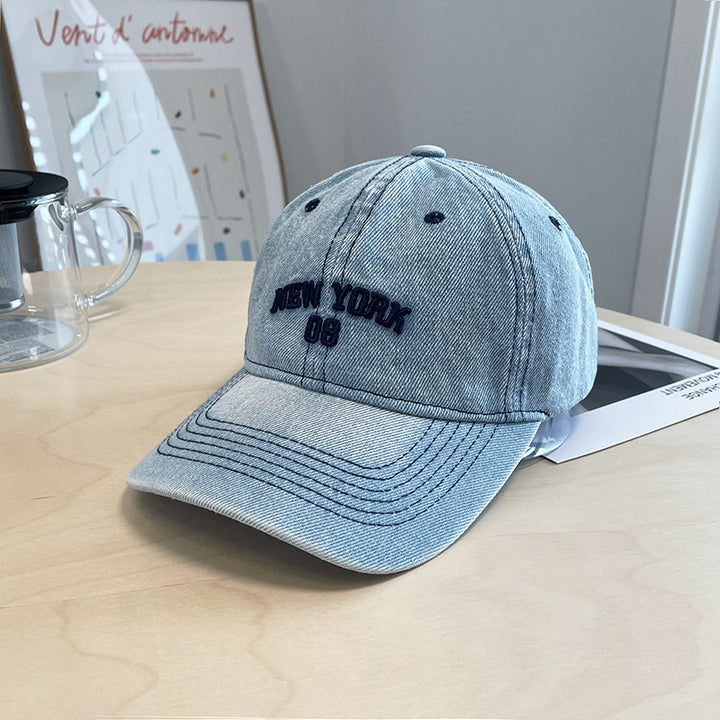Men's Distressed Denim Baseball Cap Bowlift