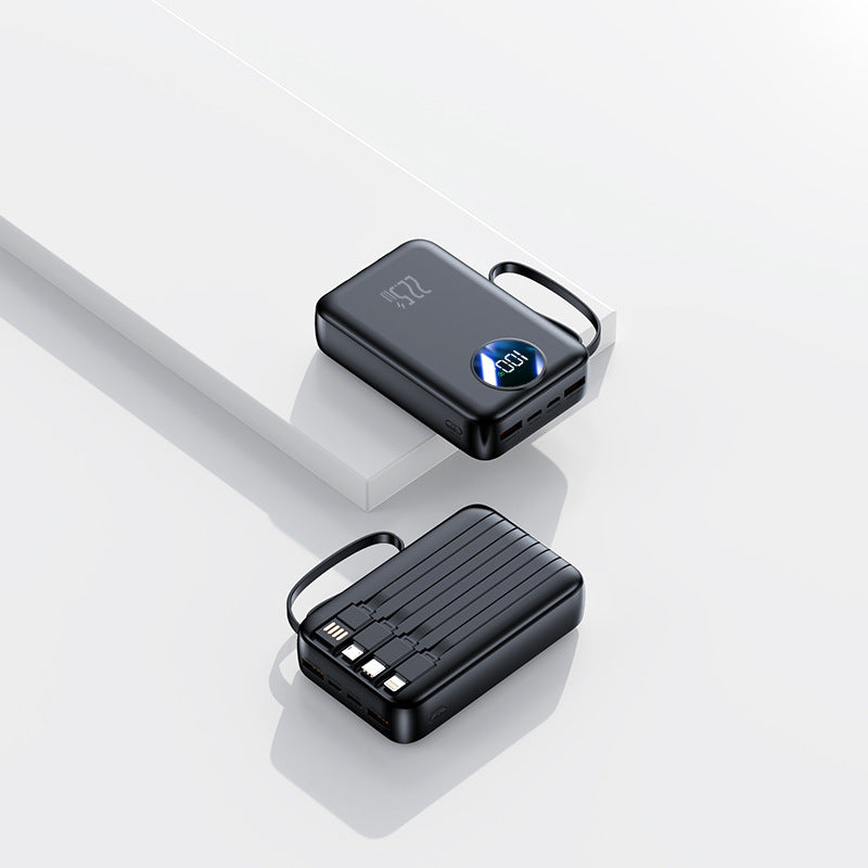 Portable power bank with integrated digital capacity display and flexible cable management Bowlift