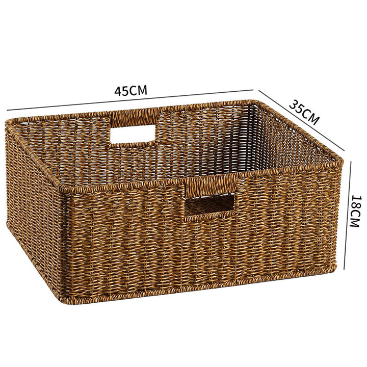 Handwoven Rectangular Storage Bin with Cutout Handles Bowlift