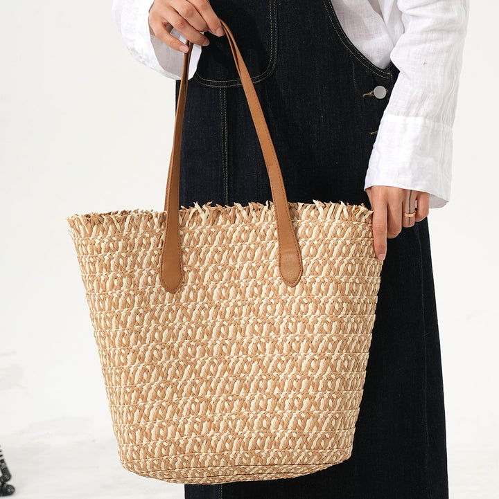 Designer Tote Bag Made of Woven Material with Modern Accents Bowlift