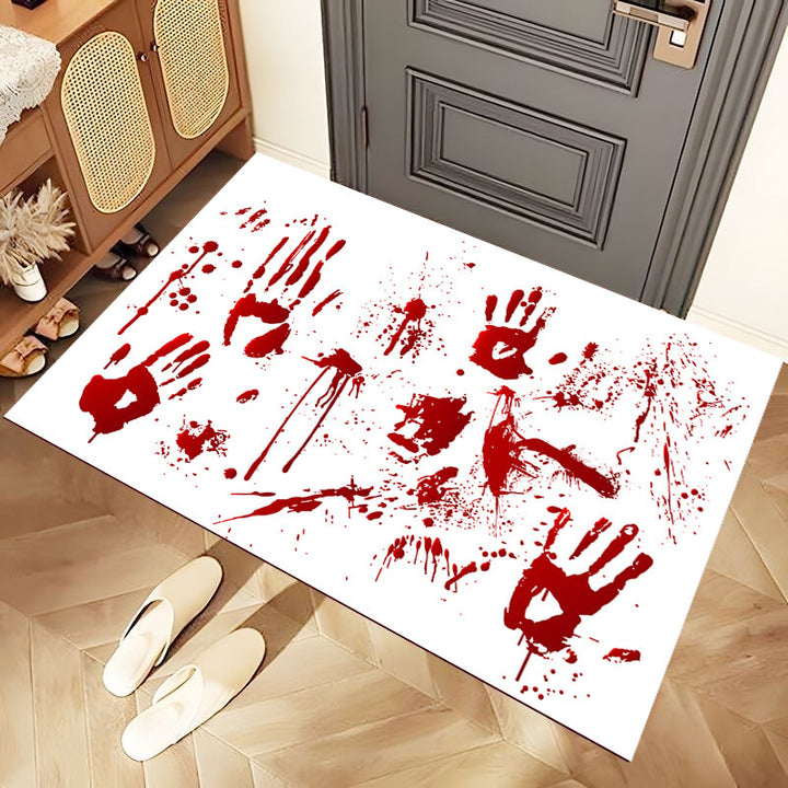 Novelty Horror-Themed Absorbent Door Mat With Bloody Handprint Design And Non-Slip Backing
