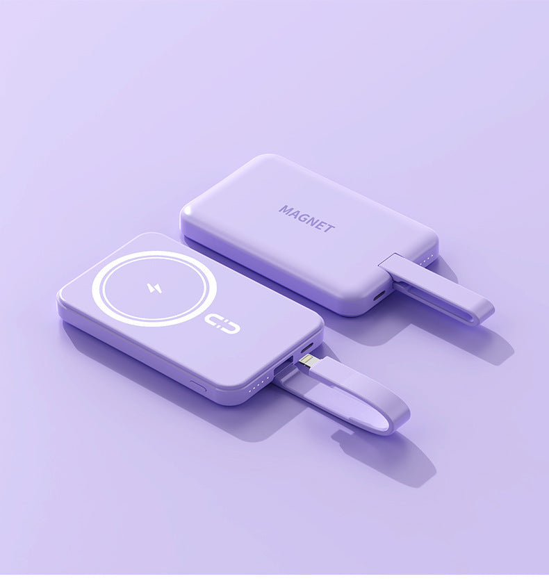 Magnetic power bank with wireless charging function and integrated cable system Bowlift