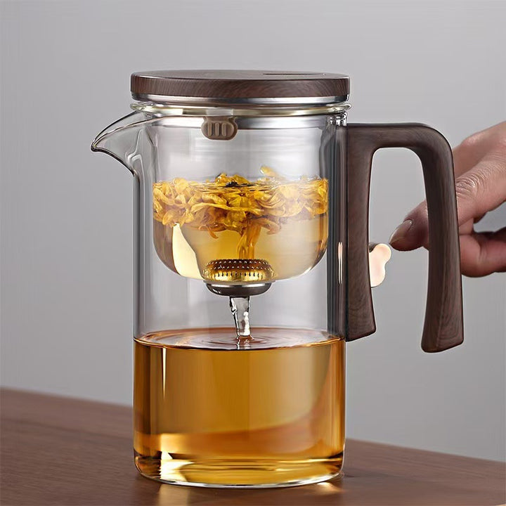 Artisan Glass Tea Set With Wooden Handle Pitcher And Serving Tray
