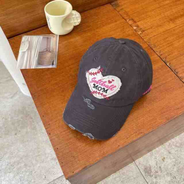 Women's Distressed Heart-Embroidered Baseball Cap Bowlift