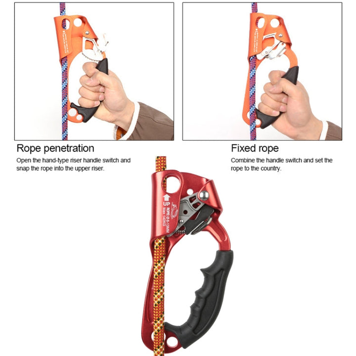 BowLift | XINDA TP-8606 Outdoor Climbing Air Work Anti-Fall Handheld Rope Gripper for 8-12mm Diameter Rope Right (Orange)