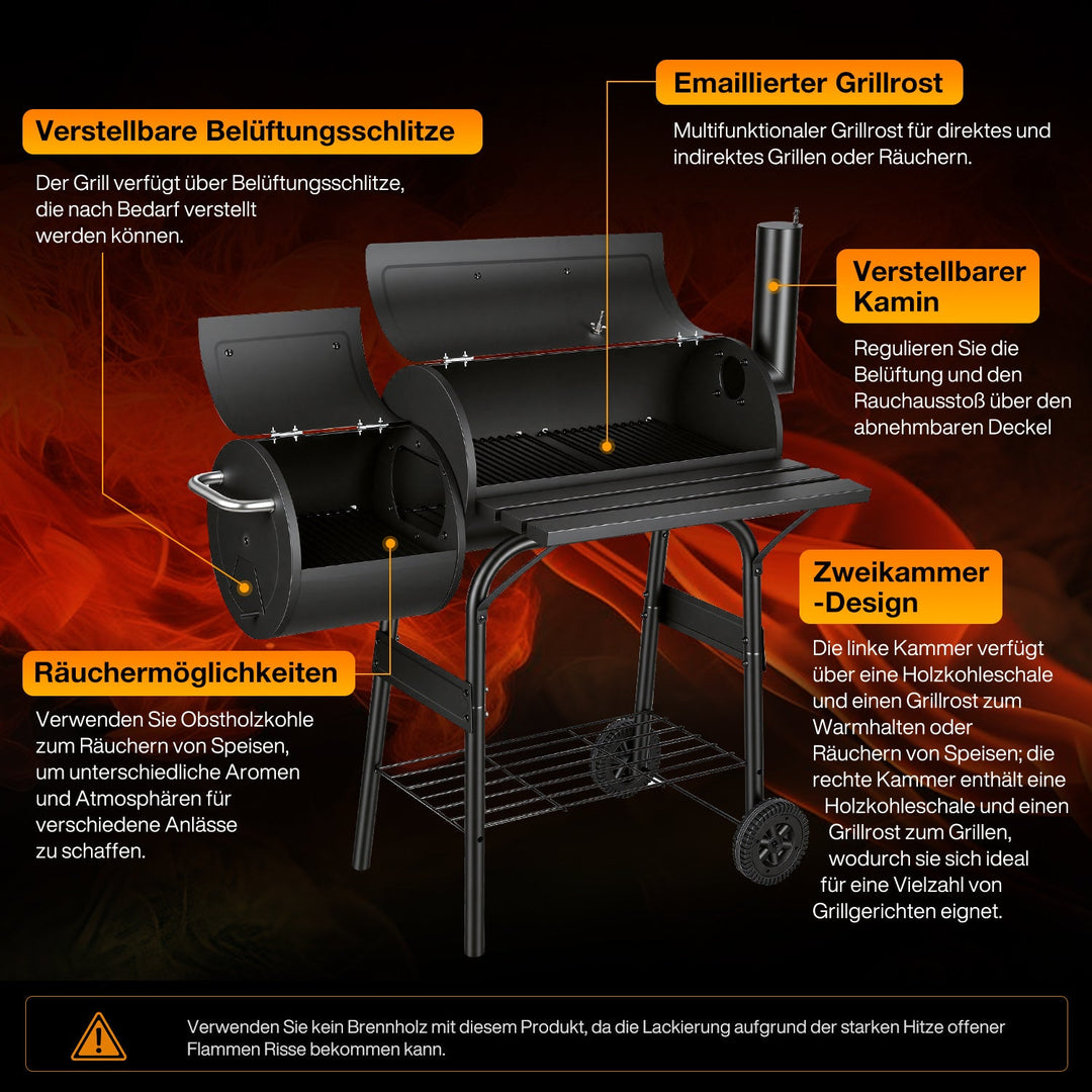 Offset Smoker Charcoal Grill with Side Firebox BBQ | Bowlift