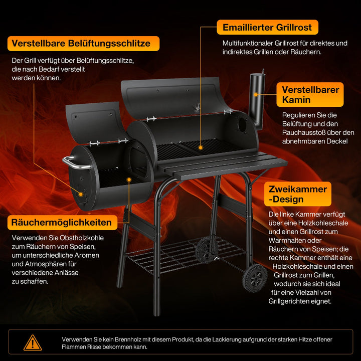Offset Smoker Charcoal Grill with Side Firebox BBQ | Bowlift