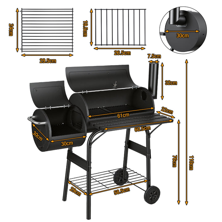 Offset Smoker Charcoal Grill with Side Firebox BBQ | Bowlift