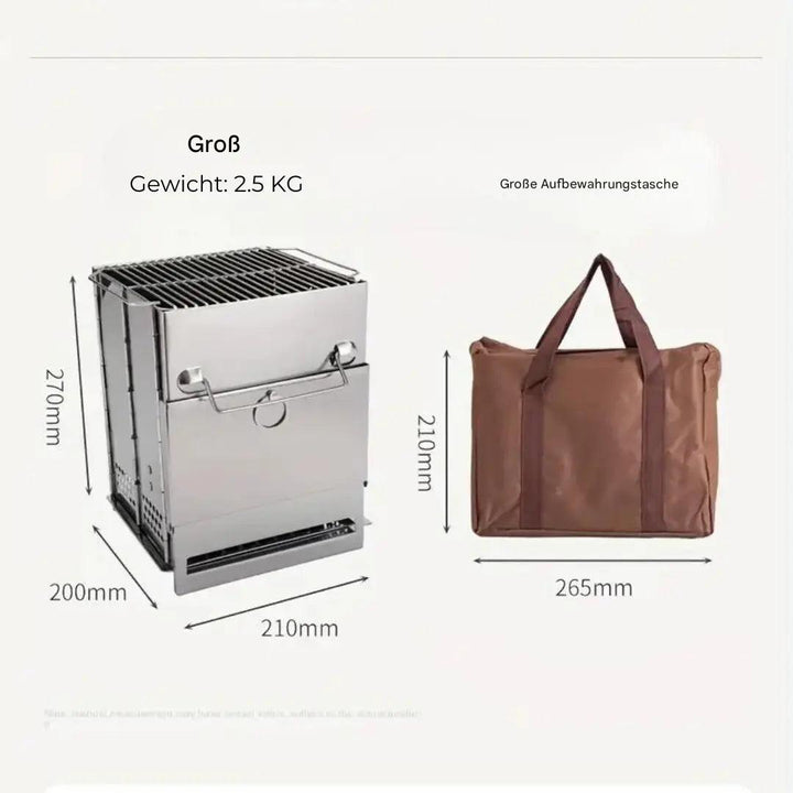 BowLift | FirePower Compact – Foldable Stainless Steel Wood Stove for Outdoor Activities