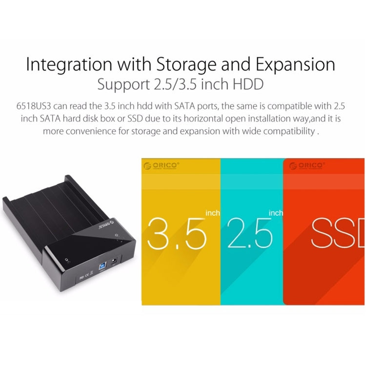 BowLift | ORICO 6518US3 USB 3.0 Type-B 2.5 / 3.5 Inch Tool-less HDD Docking Station External Storage Enclosure Hard Drive Box (Black)