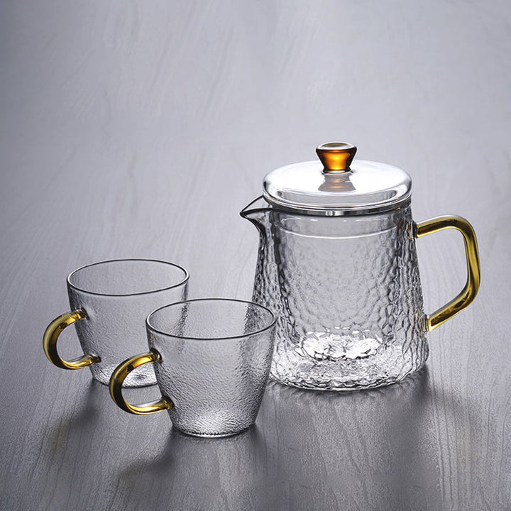 BowLift | Pindefang Glass Teapot with Infuser | Handcrafted Heat-Resistant Teapot with Golden Handle