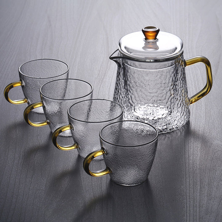 BowLift | Pindefang Glass Teapot with Infuser | Handcrafted Heat-Resistant Teapot with Golden Handle
