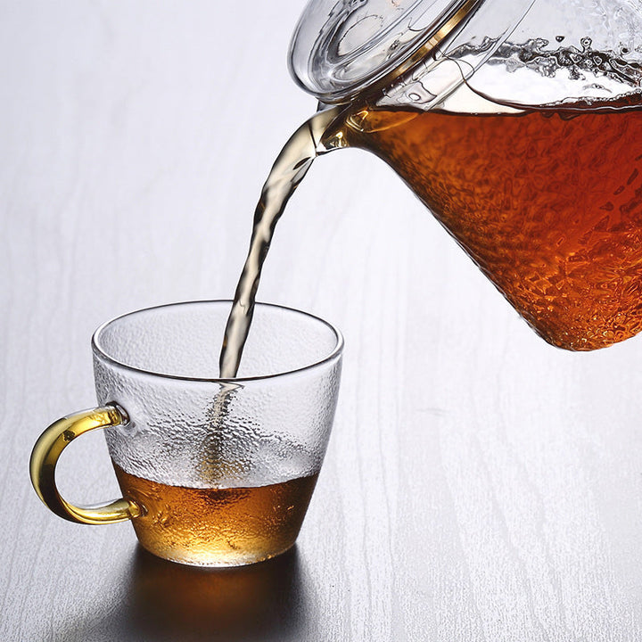 BowLift | Pindefang Glass Teapot with Infuser | Handcrafted Heat-Resistant Teapot with Golden Handle