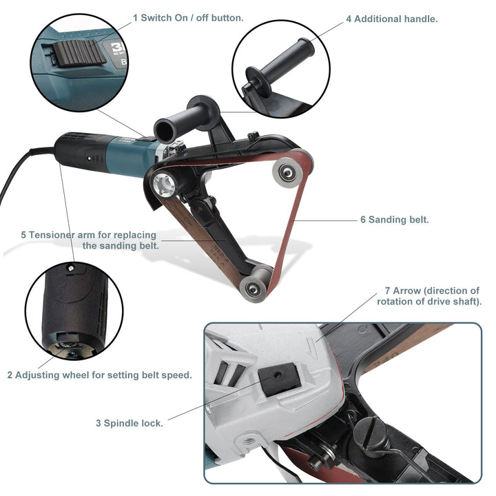 Pipe belt sander 1300W with 3 grit sizes | Bowlift