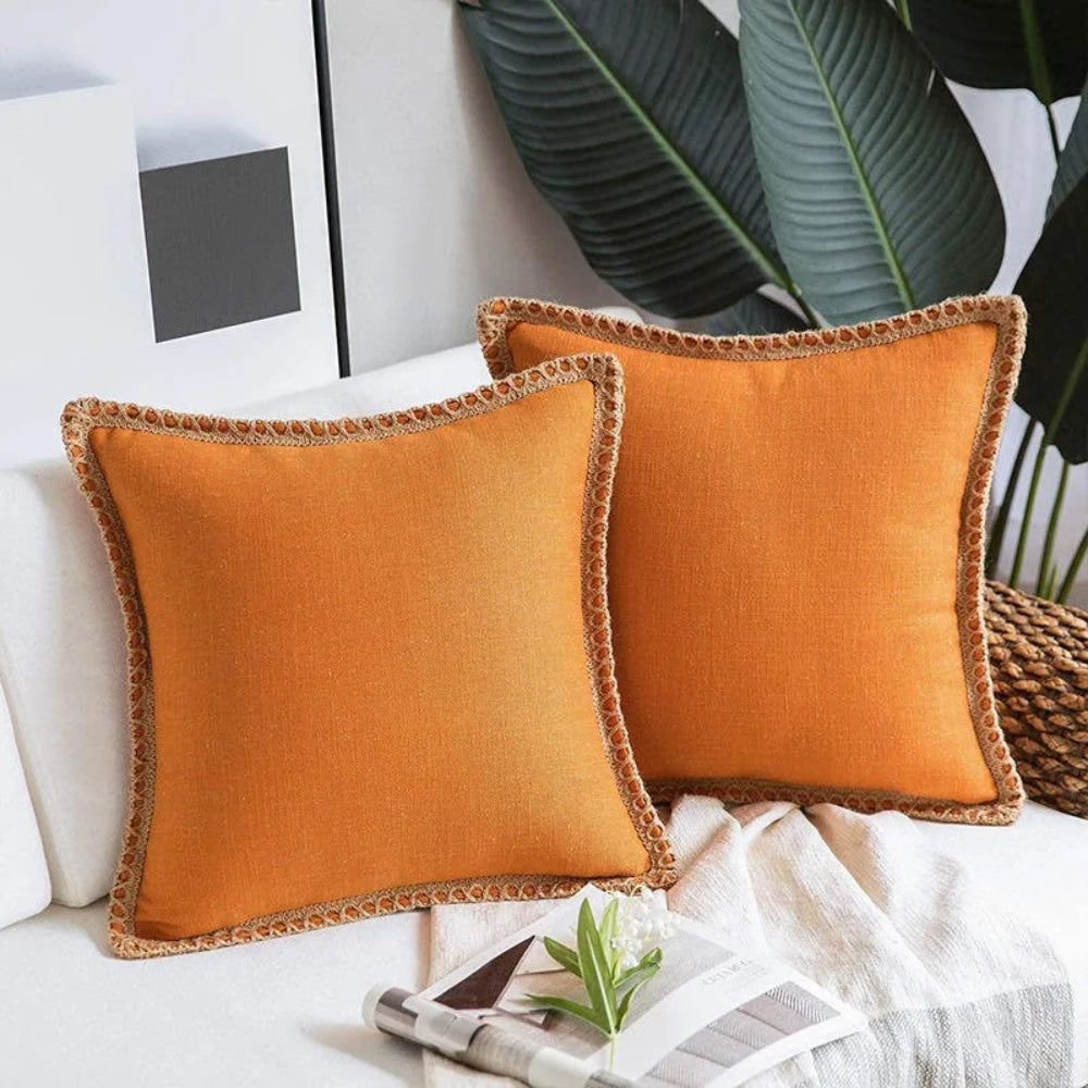 BowLift | Rustic Linen Trim Decorative Cushion Cover