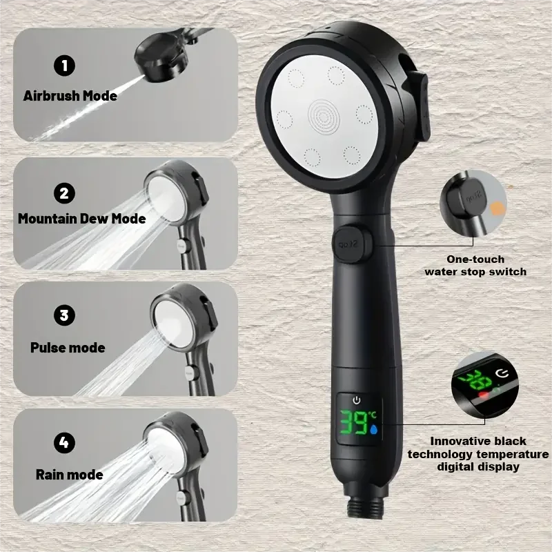 LED Showerhead with Digital Temperature Display | High Pressure & Water Saving Bowlift