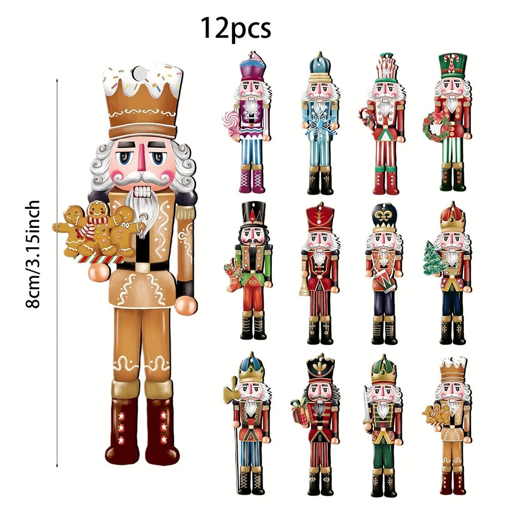 BowLift | Wood Gloss | Christmas Ornament Nutcracker | 12-piece Set | Wooden Ornaments for Hanging | Christmas Decorations & Decor for Christmas 2024/2025