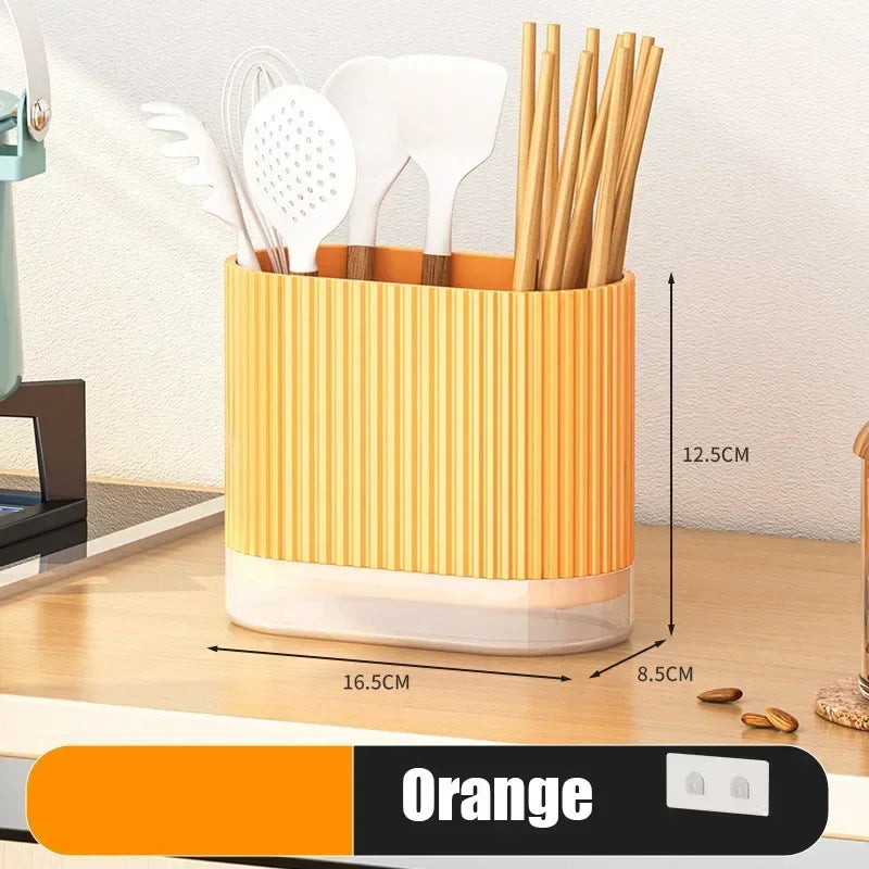 BowLift | Ordina Wall bracket Cutlery holder Kitchen | No drilling | Spoon & chopstick box with drainage | Space-saving organizer made of plastic
