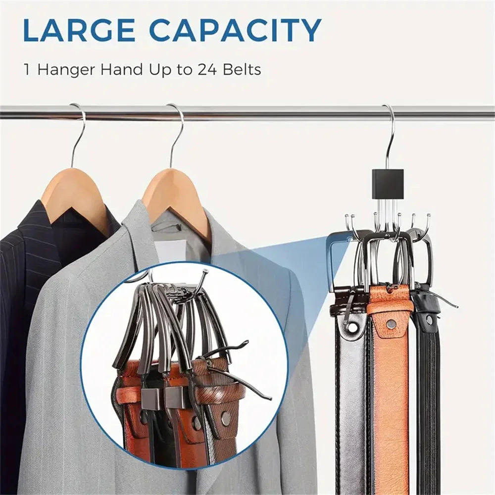 BowLift | Hanging Clothes Hook Organizer 6-fold | Rotatable & Space-saving | For Belts, Bras, Scarves & Ties | Metal