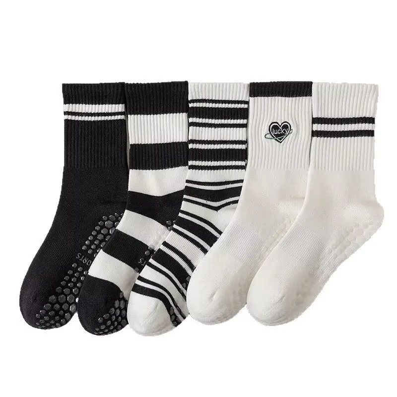 BowLift | Unisex Mid-Calf Striped Yoga Socks - Non-Slip, Sweat-Absorbing, Odor-Control