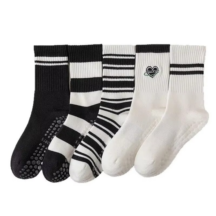 BowLift | Unisex Mid-Calf Striped Yoga Socks - Non-Slip, Sweat-Absorbing, Odor-Control