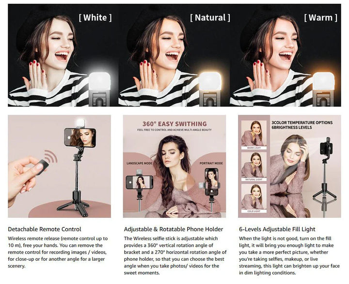 BowLift | Bluetooth Selfie Stick Tripod with Fill Light