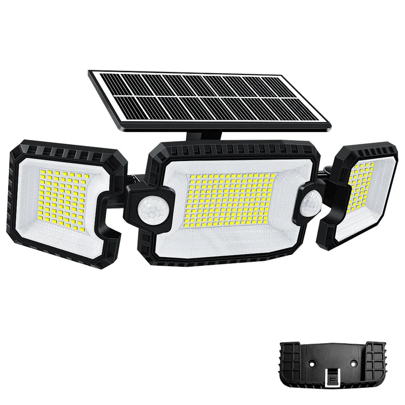 BowLift | SecuSolar MaxView 167 Solar Security Spotlight 167 LEDs | 3 Adjustable Heads | Motion Sensor & 3 Light Modes | IP65 Waterproof | 2200 Lumens