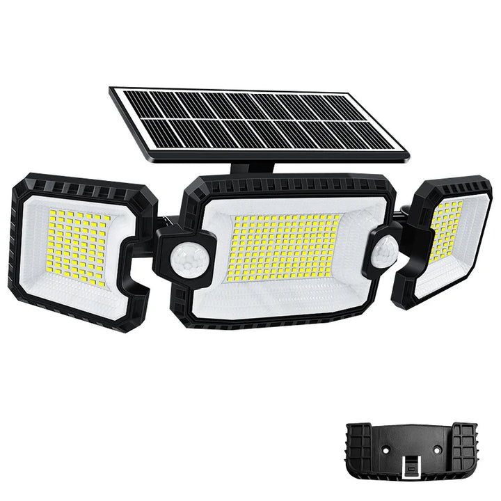 BowLift | SecuSolar MaxView 167 Solar Security Spotlight 167 LEDs | 3 Adjustable Heads | Motion Sensor & 3 Light Modes | IP65 Waterproof | 2200 Lumens
