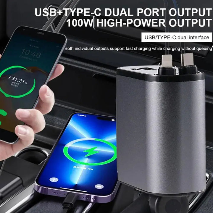 BowLift | 4in1 Retractable Fast Charging Car Lighter Charger