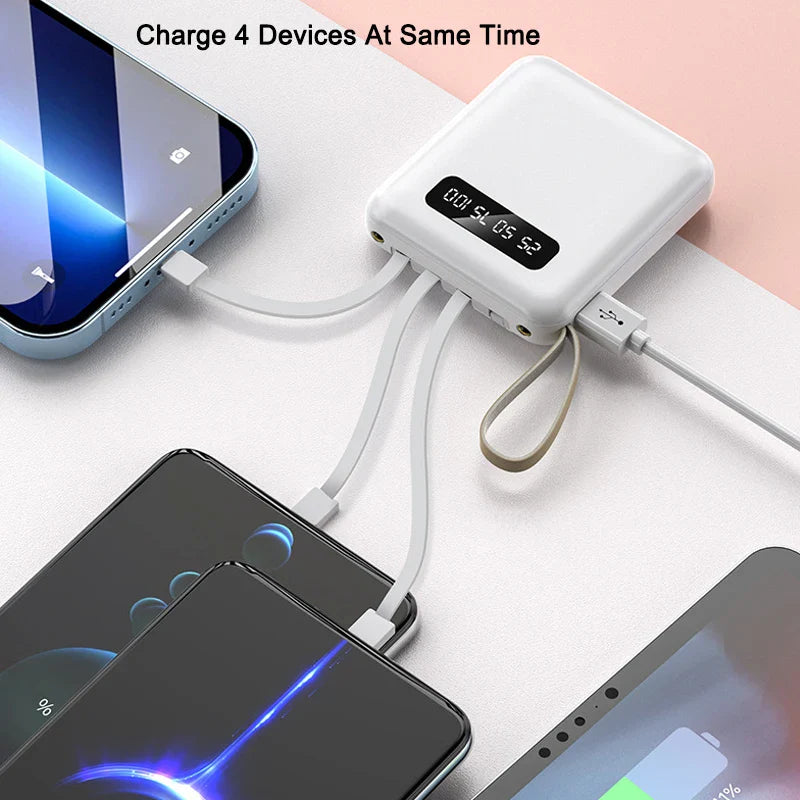 BowLift | Mini Powerbank with Mirror Display | 20,000 mAh | Quick Charge Function & Integrated Cables | For iPhone, Samsung, Xiaomi & more