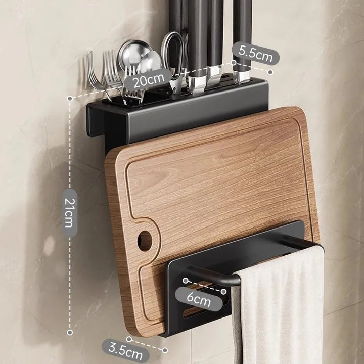 ChefSpace Wall-mounted Knife Holder with Cutting Board Storage – Stainless Steel Bowlift