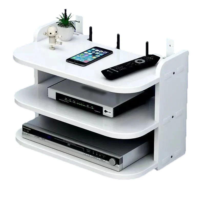 BowLift | SkyConnect Home | WLAN Router Wall Shelf | Hidden Cable Organizer & Socket Holder | Floating Shelf for TV Box & More | White | 40×12×8 cm