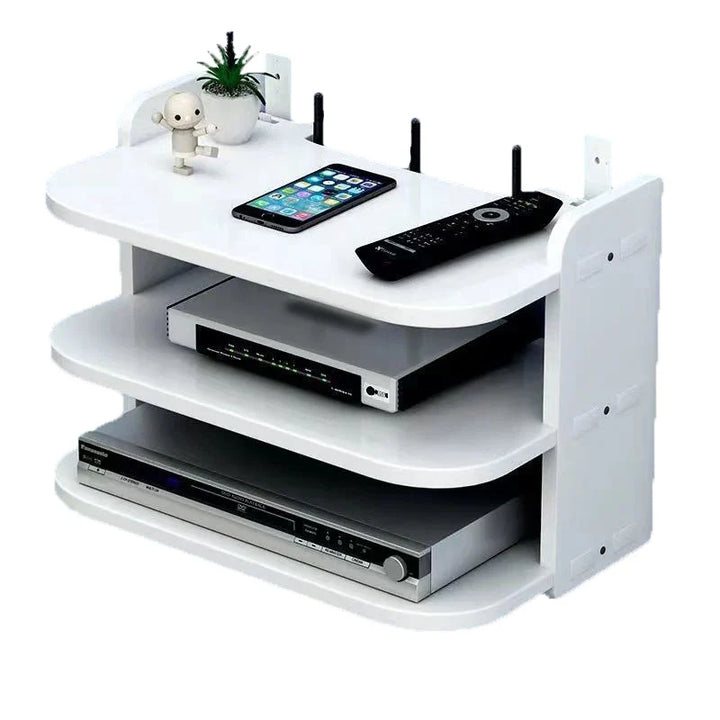 BowLift | SkyConnect Home | WLAN Router Wall Shelf | Hidden Cable Organizer & Socket Holder | Floating Shelf for TV Box & More | White | 40×12×8 cm