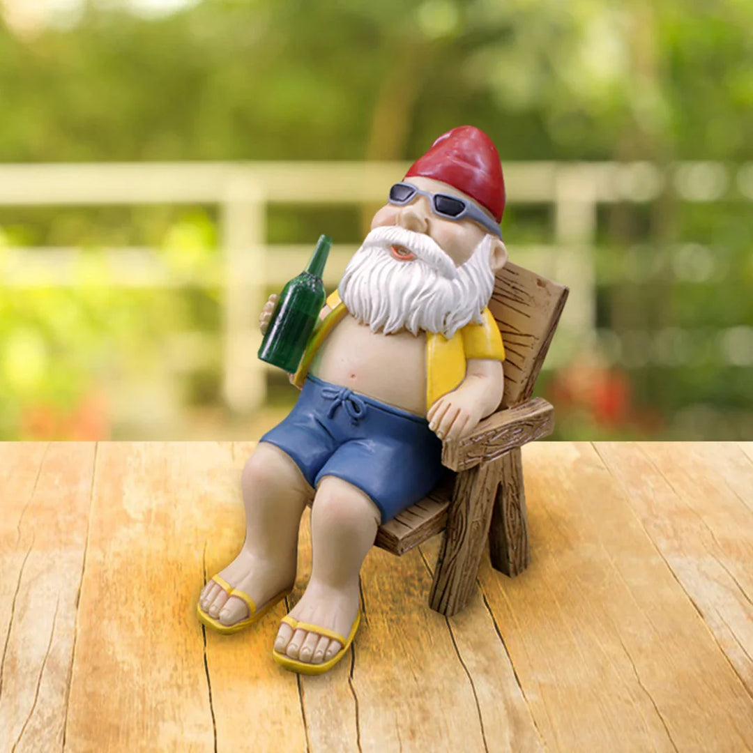 BowLift | Sunbathing Gnome Statue made of Resin with Lounger for Garden Decoration