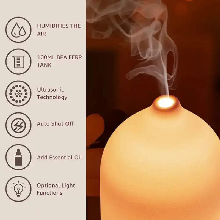 BowLift | Aromisca Ceramic Aroma Diffuser | 100 ml Ultrasonic Air Humidifier | 7 LED Colors & Timer | Handcrafted Design