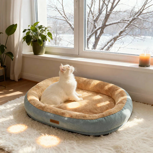 Oval Plush Bed for Dogs & Cats Bowlift
