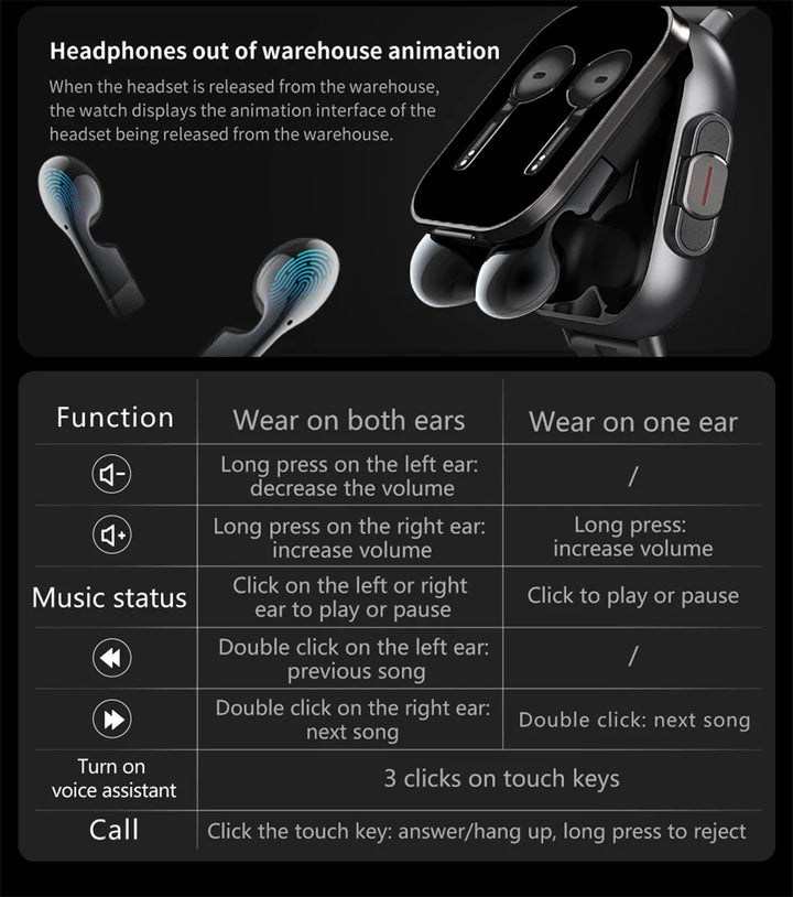 BowLift | 2 in 1 Smartwatch With Earbuds