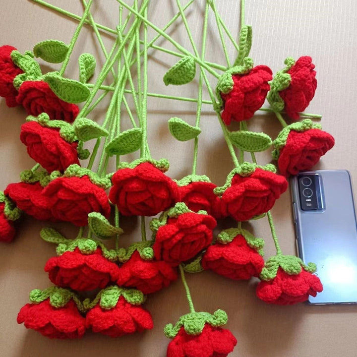 Hand-knitted rose bouquet