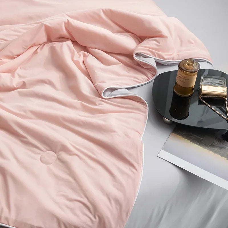 Air Condition Summer Comforter — Pure Color Ice Silk Cooling Blanket, Lightweight & Smooth Twin/King Size Quilt | Bowlift