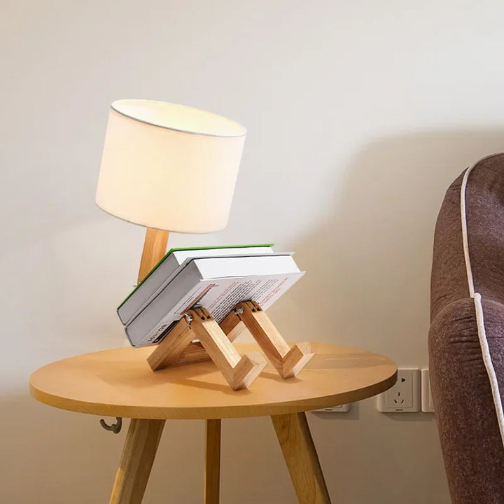 Elegant Wooden Table Lamp with Book Compartment Bowlift