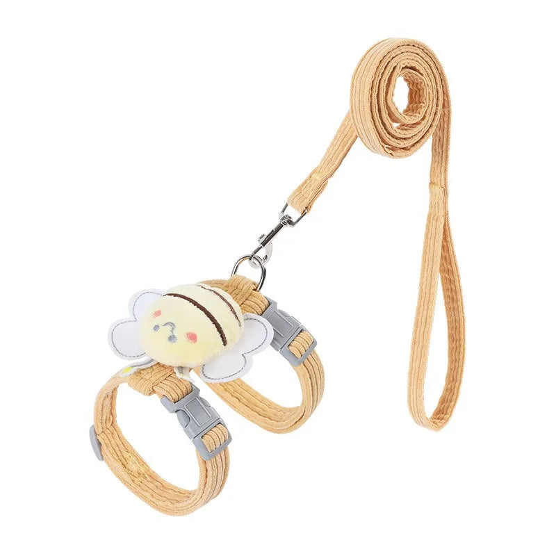 BowLift | BeeWalk | Adjustable Harness Set with Leash & Collar | Double Layer Design in Cartoon Bee Look | For Cats & Small Dogs